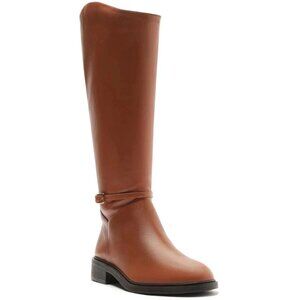 Arezzo Women's Mckenna Low Block Leather Boots Roast Caramel 7B-MSRP $189